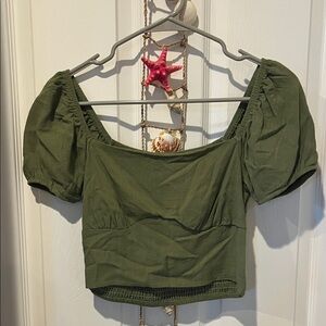 Olive Green Puff Sleeve Top